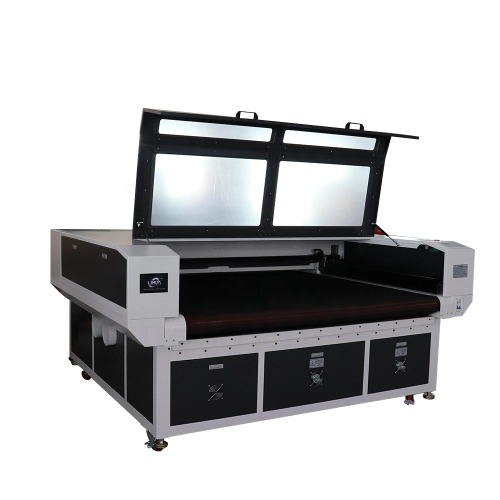 High Speed Lihua Camera Carpet 150w Co2 Laser Label Cutting Machine For Cloth